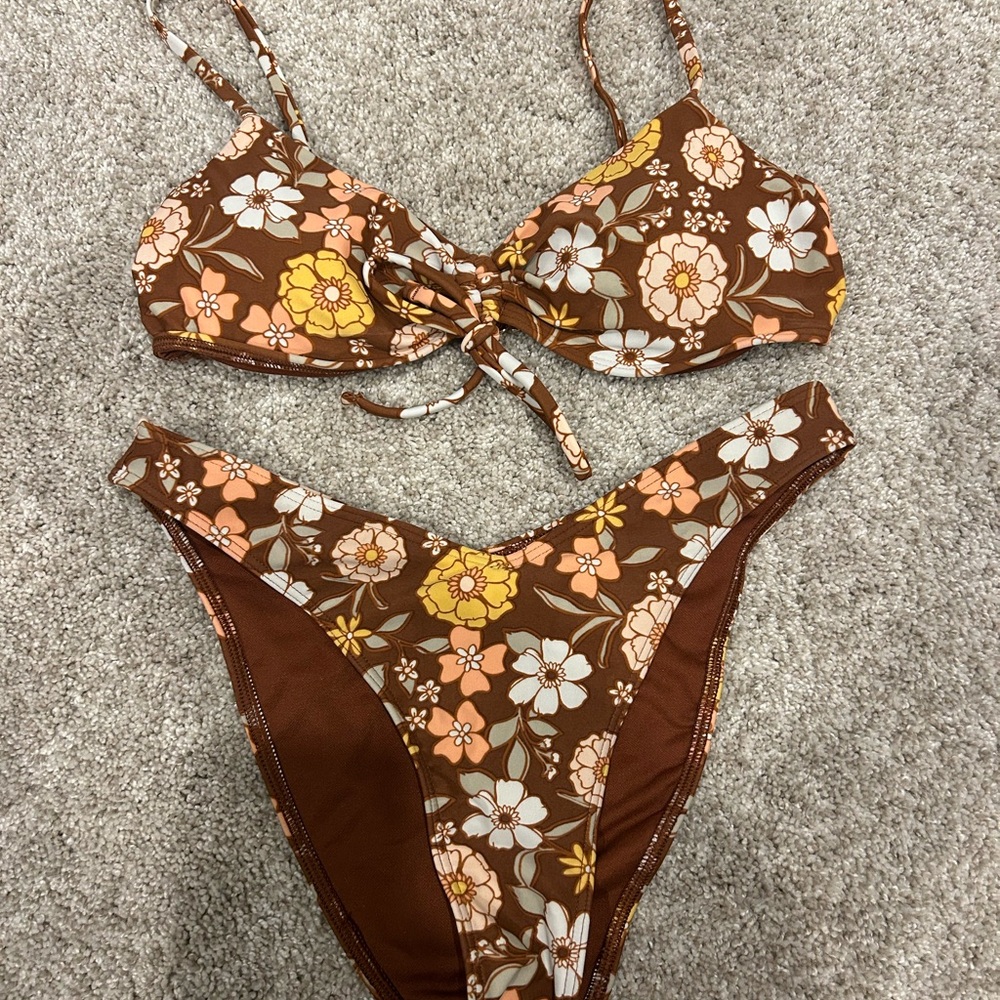 Hollister Floral Brown Bikini Set